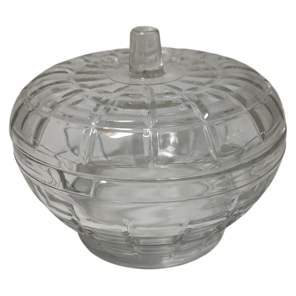 Vintage‎ Borgonovo Apple Sugar Bowl Clear Glass Trinket Dish With Lid Italy